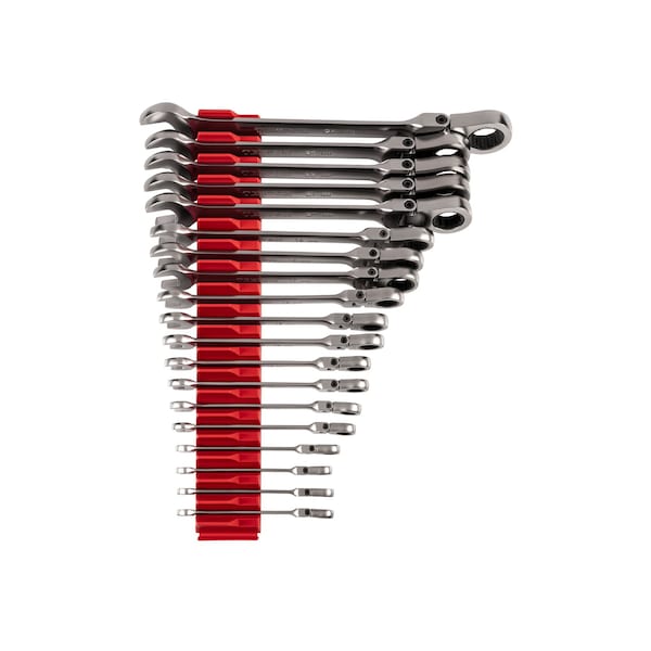 Flex Head 12-Point Ratcheting Combination Wrench Set w/ Modular Wrench Organizer, 19-Piece (6-24 mm)